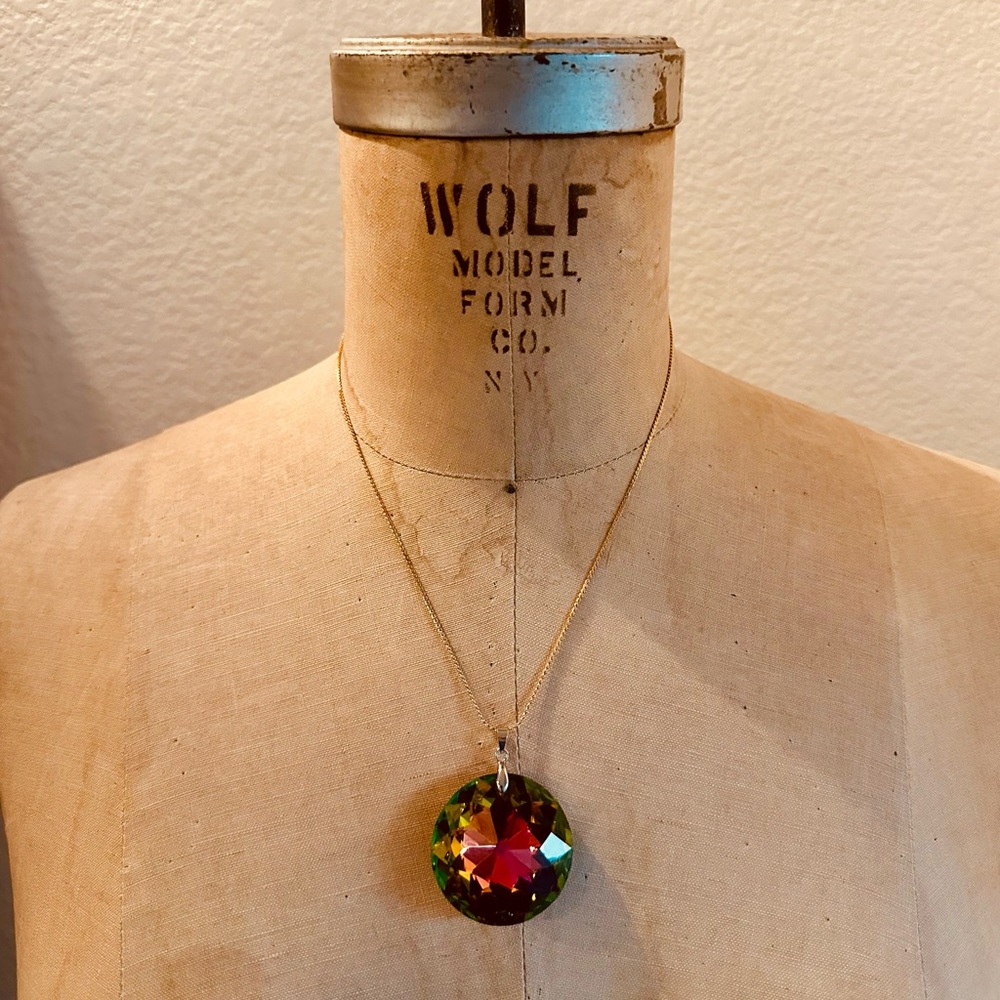 Vintage Large Watermelon Glass Pendant Necklace